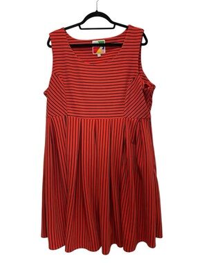 FERVOUR Orange & Black Striped Fit & Flare Dress 2X - No Belt